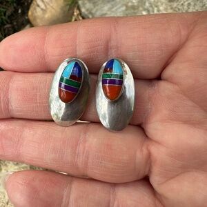 Vintage Navajo Sterling Pierced Earrings by Native American Artist Ella Peter